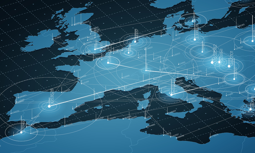 Imagen del mapa europeo con conexiones entre países
